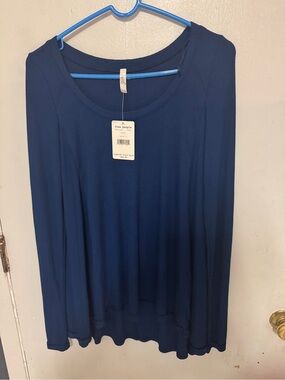 Free People Navy Scoop Neck Long Sleeve Top